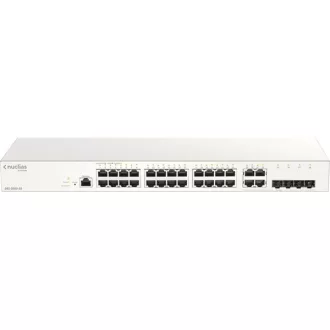   D-LINK Switch 24x1000Mbps (24xPOE) + 4xGigabit kombó Fémházas, Menedzselhető (370W POE) + 1 év Nuclias, DBS-2000-28/E