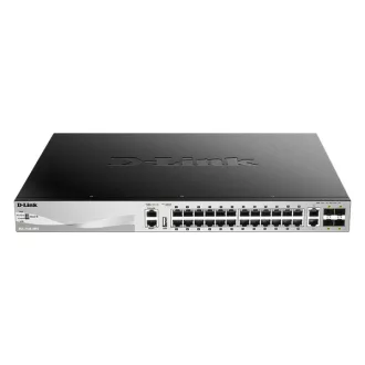  D-LINK Switch 24x1000Mbps(24xPOE) + 2xGigabit + 4xGigabit SFP+ Fémházas, Menedzselhető (370W POE), DGS-3130-30PS/E