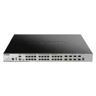   D-LINK Switch 20x1000Mbps(20xPOE) + 4xGigabit SFP+ + 4xGigabit SFP kombó Menedzselhető, Rackes (370W POE), DGS-3630-28PC