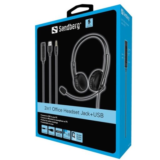 SANDBERG Fejhallgató mikrofonnal, 2in1 Office Headset Jack+USB