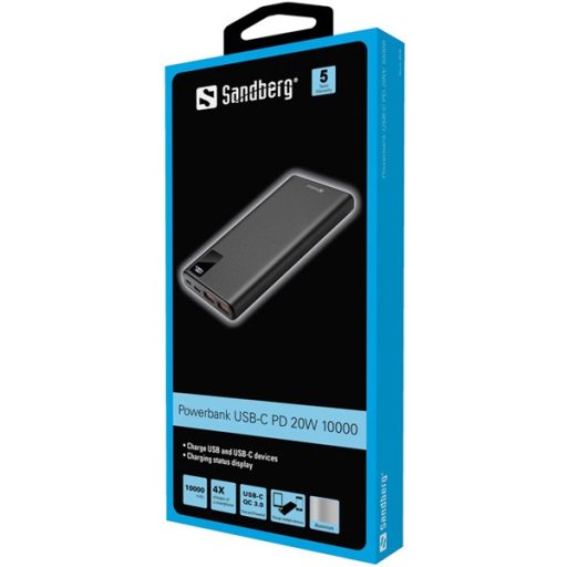 SANDBERG Hordozható akkumulátor, Powerbank USB-C PD 20W 10000