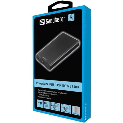 SANDBERG Hordozható akkumulátor, Powerbank USB-C PD 100W 38400