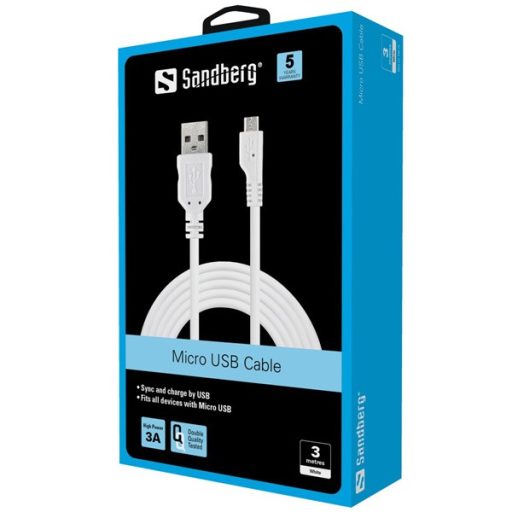 SANDBERG Töltőkábel, MicroUSB Sync/Charge Cable 3m