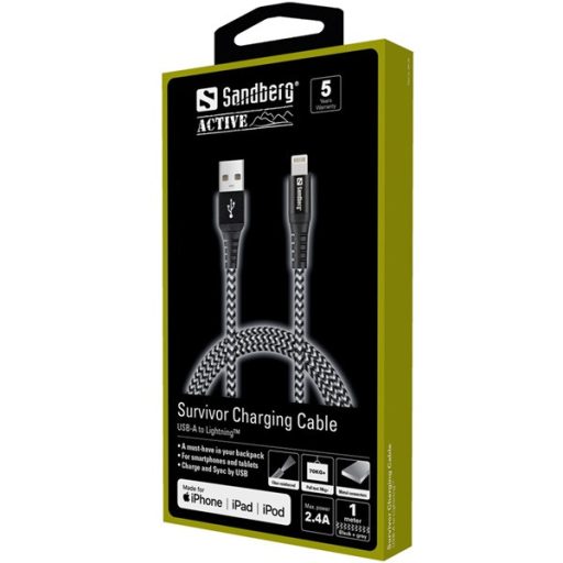 SANDBERG Töltőkábel, Survivor Lightning Cable 1M