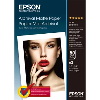   EPSON Fotópapír, Archival Matte Paper, DIN A3 (297 mm x 420 mm), 189g/m2, 50 Lap