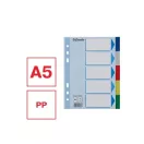 ESSELTE  Regiszter, műanyag, A5, 5 részes, színes
