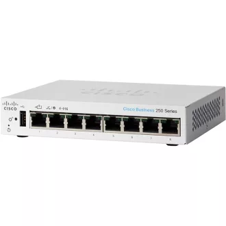   CISCO Switch 8x1000Mbps, Fémházas, Asztali, Menedzselhető - CBS250-8T-D-EU