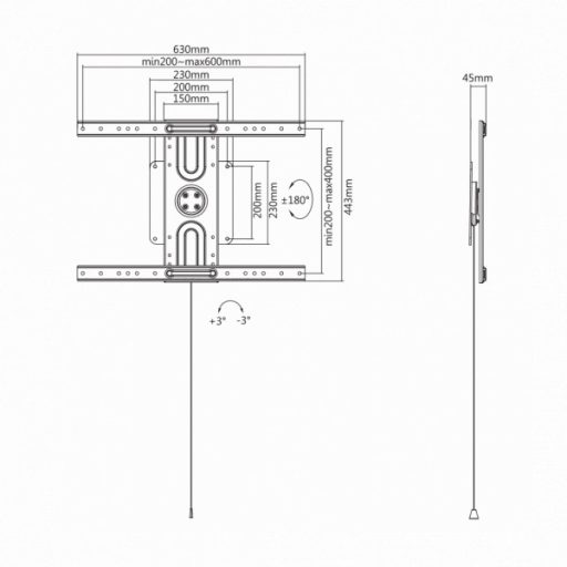 SBOX PLB-1246F fali konzol, forgatható, 37"-70", 600x400, max 50 kg