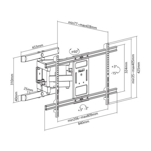 SBOX Fali konzol PLB-61486, WALL MOUNT (43-90", max. 60 kg, max.VESA: 800x400 mm)