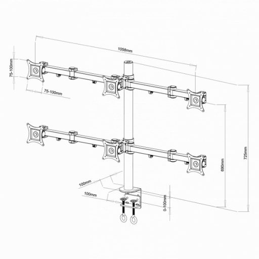 SBOX LCD-352/6 Asztali 6-os monitor tartó konzol, dönthető, forgatható, 13"-27", 100x100, max 8 kg