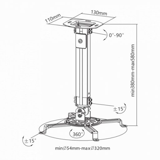 SBOX PM-18S Mennyezeti projektor tartó konzol, forgatható, dönthető, max 13.5 kg