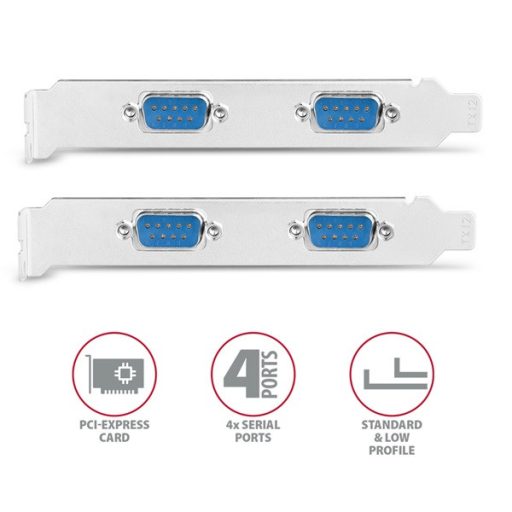 AXAGON PCEA-S4N PCIE VEZÉRLŐ 4X SOROS (PCIe vezérlő négy soros porttal 250 kbps, ASIX AX99100, Normál & alacsony profil)