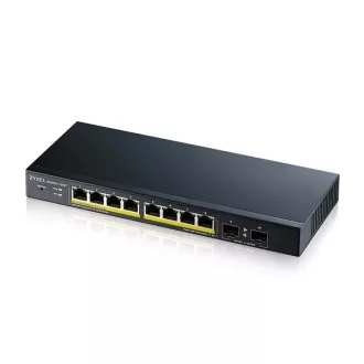   ZYXEL Switch 10x1000Mbps(8xPOE) + 2xGigabit SFP, Fémházas Menedzselhető (8GbE port), GS1900-10HP-EU0102F