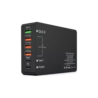   BLACKBIRD Dokkoló Töltőállomás 65W 4xUSB + 1xType-C + 1xPD 20W, Fekete