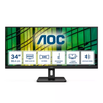   AOC monitor 34" U34E2M, 3440x1440, 21:9, 300cd/m2, 4ms, 2xHDMI/DisplayPort