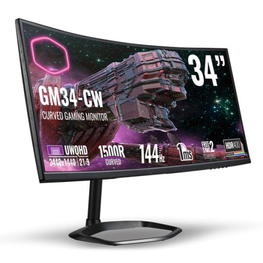 COOLER MASTER Ívelt VA Monitor Quantum Dot, 34" GM34-CW, 144Hz, UWQHD 3440x1440, FreeSync2, 2xHDMI2.0/1xDisplayport1.2