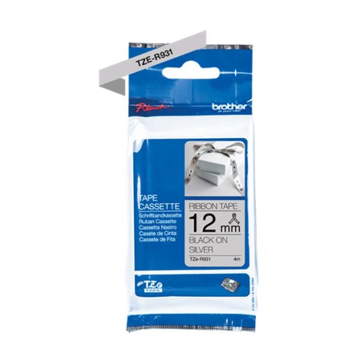 BROTHER Textil szalag TZe-R931, Fekete alapon ezüst, 12mm  0.47", 4 méter
