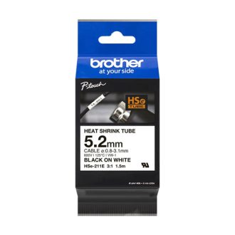   BROTHER szalag HSE-211E, Fehér alapon Fekete, Zsugorcső, 5.2mm  0.23", 1,5 méter