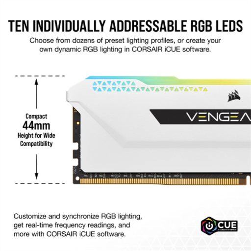 CORSAIR Memória VENGEANCE RGB PRO DDR4 16GB 3600MHz C18 SL (Kit of 2), fehér