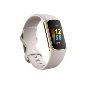   FITBIT Charge 5 Aktivitásmérő fitnesz karkötő (Lunar White / Soft Gold Stainless Steel)