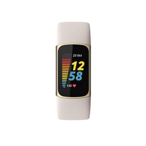 FITBIT Charge 5 Aktivitásmérő fitnesz karkötő (Lunar White / Soft Gold Stainless Steel)