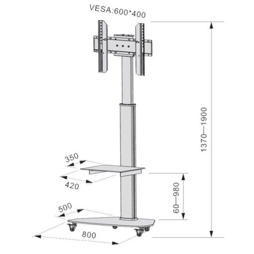 TECHLY ICA-TR3WH gurulós padlóállvány 37-70" LCD kijelzőhöz