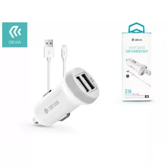  DEVIA APPLE IPHONE LIGHTNING SZIVARGYÚJTÓS TÖLTŐ ADAPTER + LIGHTNING ADATKÁBEL - 5V/3,1A - WHITE