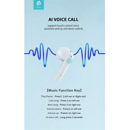 DEVIA TWS BLUETOOTH SZTEREÓ FÜLHALLGATÓ V5.0 + TÖLTŐTOK, FEKETE