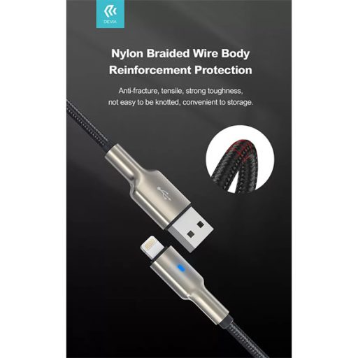 DEVIA USB - LIGHTNING ADAT- ÉS TÖLTŐKÁBEL 1,5 M-ES VEZETÉKKEL, 5V/2,1A, EZÜST/FEKETE