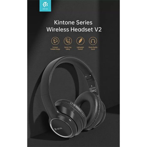 DEVIA WIRELESS BLUETOOTH SZTEREÓ FEJHALLGATÓ BEÉPÍTETT MIKROFONNAL - KINTONE SERIES WIRELESS HEADPHONES V2 - FEKETE