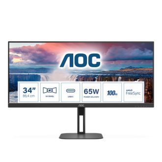   AOC VA monitor 34" U34V5C/BK, 3440x1440, 21:9, 300cd/m2, 1ms, HDMI/DisplayPort/USB-C/4xUSB, hangszóró