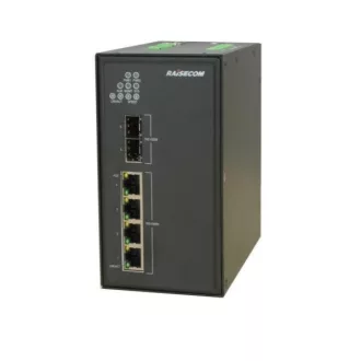   RAISECOM L2 DIN sínes menedzselhető ipari switch, 2x100/1000 SFP + 4xGE RJ45 + 1 alarm, 2xDC