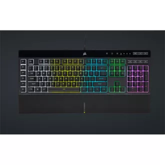   CORSAIR Vezetékes Billentyűzet Gaming, K55 RGB PRO, 6 programozható billentyű, Cseppálló, Csuklótámasz, US, fekete