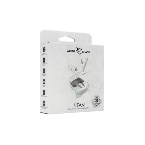 WHITE SHARK TITAN-W, GEB-TWS96W bluetooth In-ear fülhallgató mikrofonnal, ANC, ENC, fehér