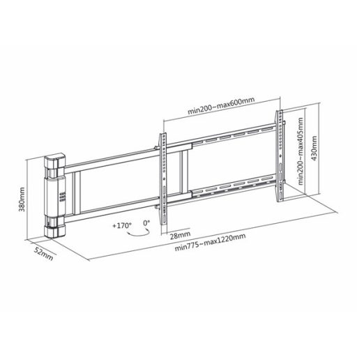 MULTIBRACKETS Motoros forgatható fali konzol, M Motorized Swing Mount X-Large (RF) (42-75", max.VESA: 600x400 mm, 45kg)