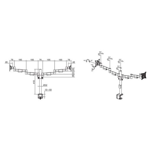 MULTIBRACKETS Asztali konzol (2 képernyős), M VESA Deskmount Officeline Dual White (15-30", max.VESA: 100x100 mm, 8 kg)