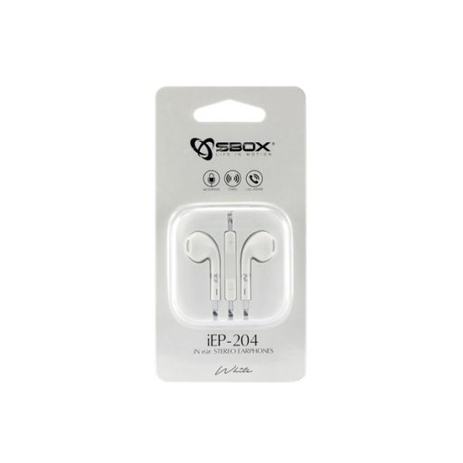 SBOX Füllhallgató, EARPHONES + MICROPHONE, White