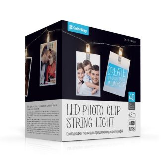   COLORWAY LED szalag, LED garland with photo clips 40 LED/4.2M, USB