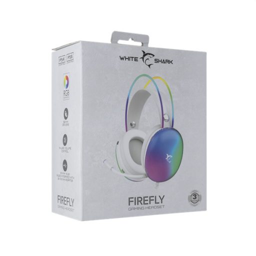 WHITE SHARK FIREFLY-W, GH-2342-W gamer fejhallgató, fehér/RGB, (3.5 Jack)