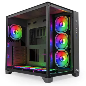   NJOY Ház Midi ATX AURA Tápegység nélkül, USB2.0+3.0, Fekete RGB