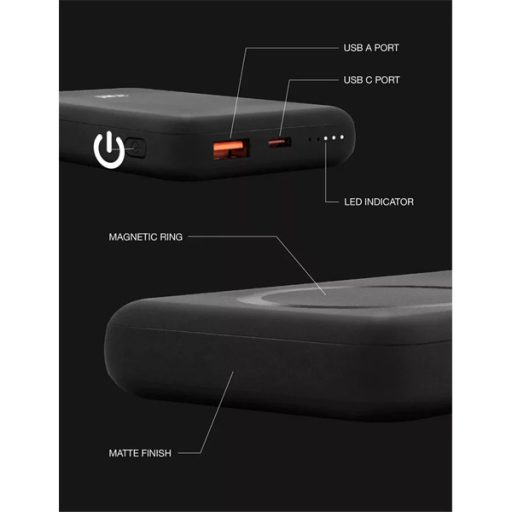 JUICE UNIVERZÁLIS HORDOZHATÓ, ASZTALI AKKUMULÁTOR TÖLTŐ - ECO 3 MAGTEC POWER BANK - USB + TYPE-C - 10.000 MAH - FEKETE