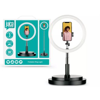   JUICE ÖSSZECSUKHATÓ SELFIE LED KÖRLÁMPA ÁLLVÁNNYAL, TELEFONTARTÓVAL - SOCIAL FOLDABLE RING SELFIE LIGHT STAND - FEKETE