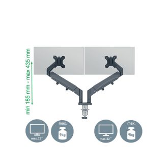   LEITZ, Ergo Dual helytakarékos monitorkar, két monitorhoz, sötétszürke