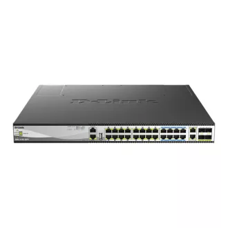   D-LINK Switch 16x2.5Gbps(POE+) + 8x5GBASE-T (POE++) + 2x10GBASE-T +4x 25G SFP28, Fémházas Asztali, DMS-3130-30PS/E