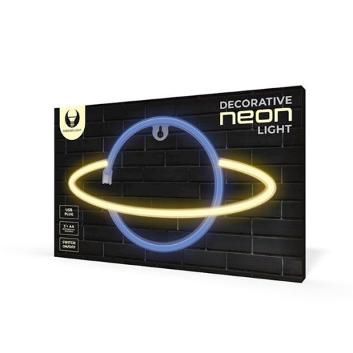 FOREVER LIGHT Neon LED dekorációs lámpa SATURN,  ki/be kapcsoló, USB vagy 3xAA 1,5V, 2m kábel,