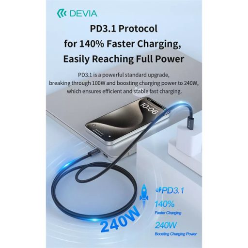 DEVIA ST108721 Extreme Speed PD 240W Type-C/Type-C 2m-es fekete adat-és töltőkábel