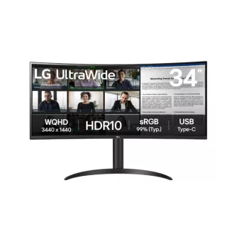   LG ívelt monitor 34" 34WR55QK, 3440x1440, 21:9, 300cd/m2, 5ms, HDMIx2/DisplayPort/USB-C