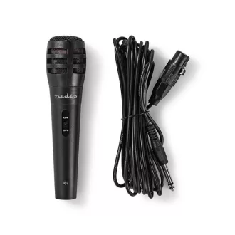   Nedis MPWD15BK dinamikus mikrofon, 5m levehető kábel, 80Hz-12kHz,  600 Omh, 75dB, utazó tok, integrált kapcsoló
