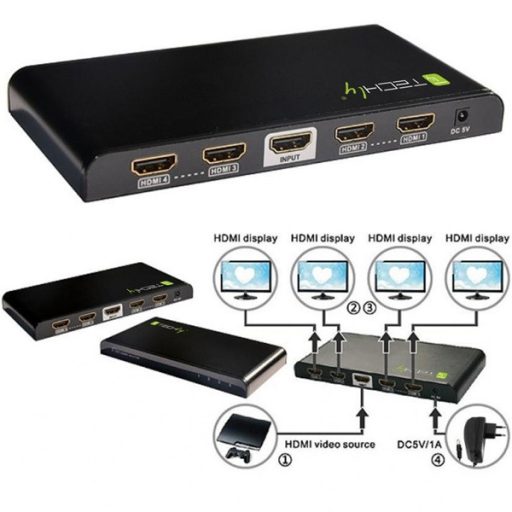 TECHLY HDMI splitter, 1 in 4 out, 30 méter, 4K Ultra HD