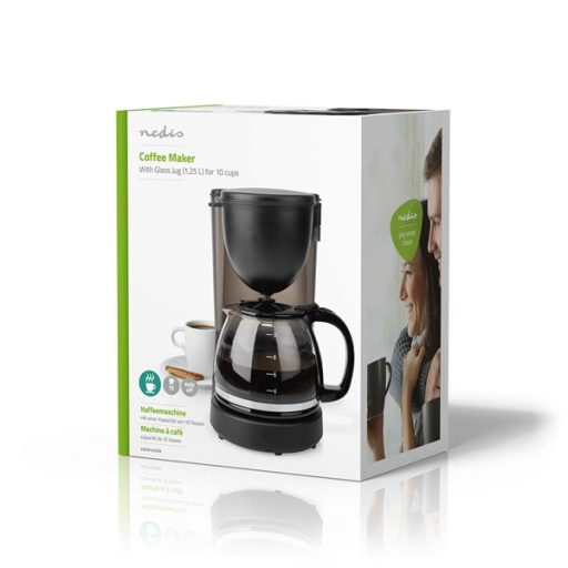 Nedis KACM150EBK kávéfőző, filteres kávé, 1.25 l, 10 csésze, melegen tartás funkció, fekete